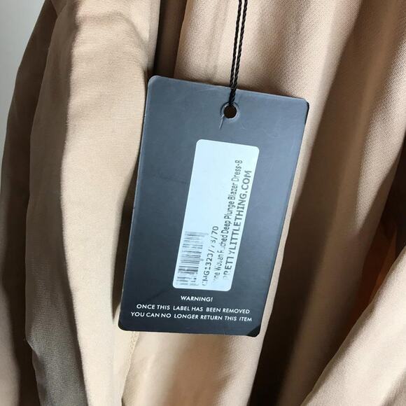 PrettyLittleThing Women's Ruched Deep Plunge Blazer Dress Beige NEW ~ Size 4 - Picture 9 of 9